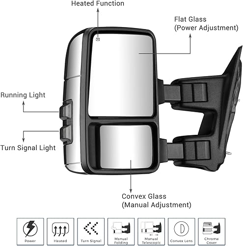 Vista 18 de HF AUTOPARTS - 2 espejos retrovisores laterales de repuesto con direccionales, LED alimentado con calor, resistentes, extensibles y plegables, un
