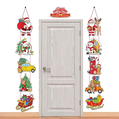 11Pcs Christmas Door Decorations Hanging Banner, Large Festive Sign for