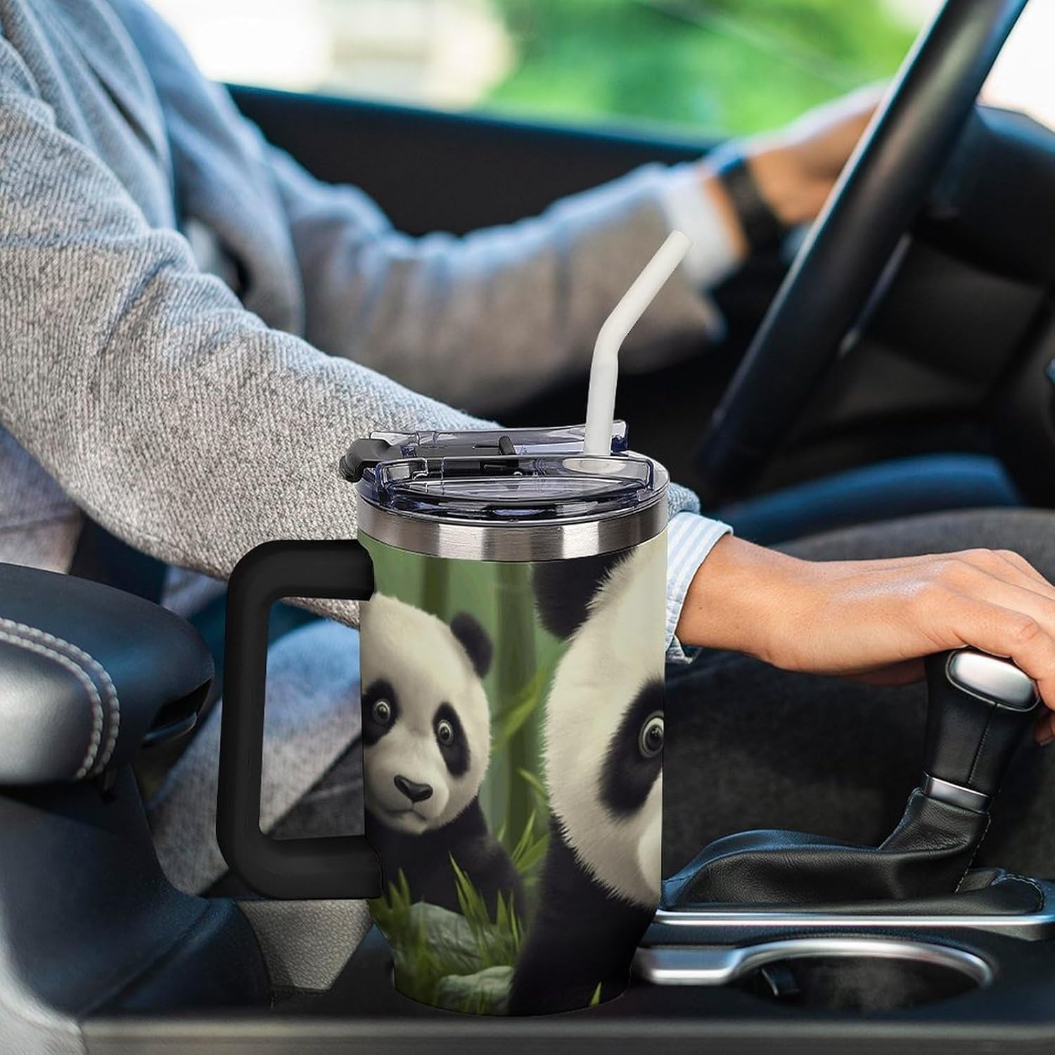 40 Oz Tumbler with Straw And Lid Cute Panda Insulated Travel Coffee Mug Stainless Steel Water Bottle Vacuum Insulated Tumblers for Sport Work Car Travel Weekends