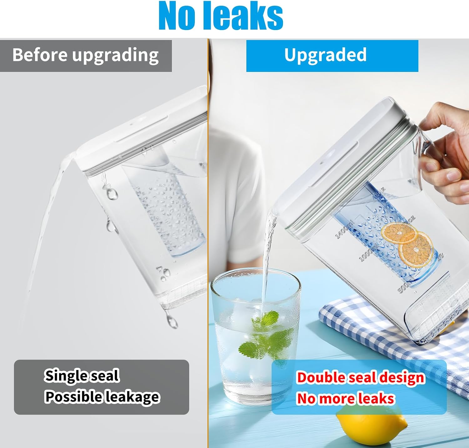 Upgraded Refrigerator water Pitcher DA97-17395A Compatible With Samsung Fridge water Reservoir, Double sealing Fridge reservoir NO leak, Water Tank Fit Samsung Refrigerator (White)