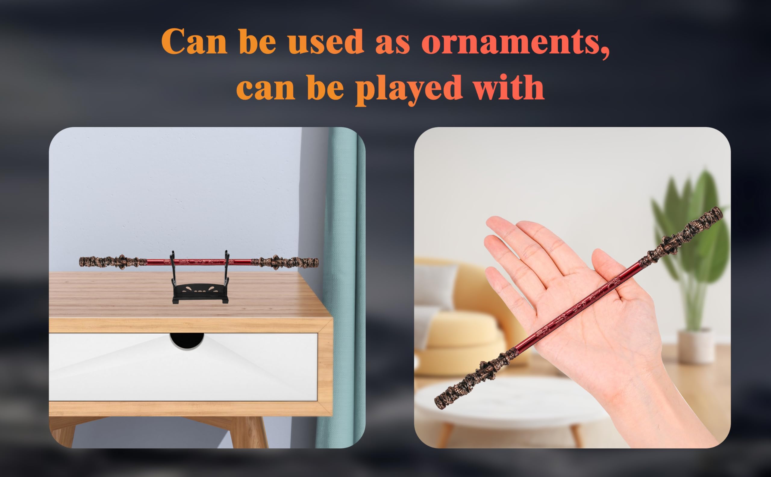 Trending Game Black Myth Desktop Decoration:The Monkey King-Sun Wukong Ruyi Jingu Bang(roo-ee Jing-goo bahng) Desktop Ornament(copper red), Game Collection, with a Complimentary Display Stand