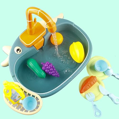 Miniatura 5 de Ruibytree Play Kitchen Fregadero de juguete juguetes de agua para niños con lavavajillas electrónico utensilios de juego de fingir accesorios y