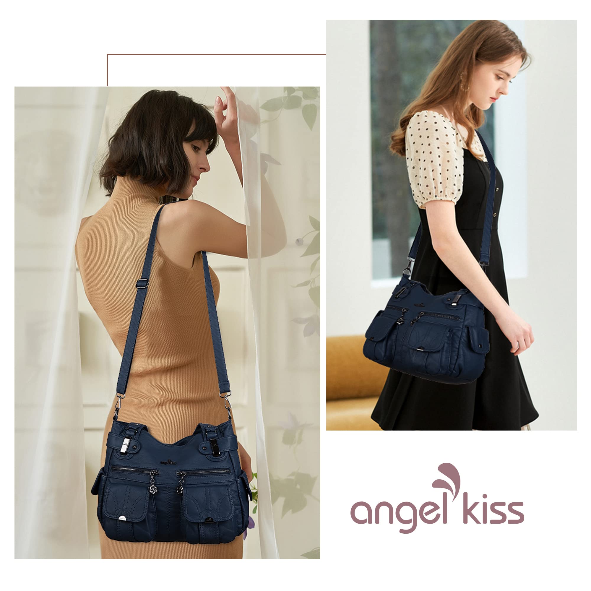 Angel Kiss Borsetta da donna in pelle lavata con doppia cerniera