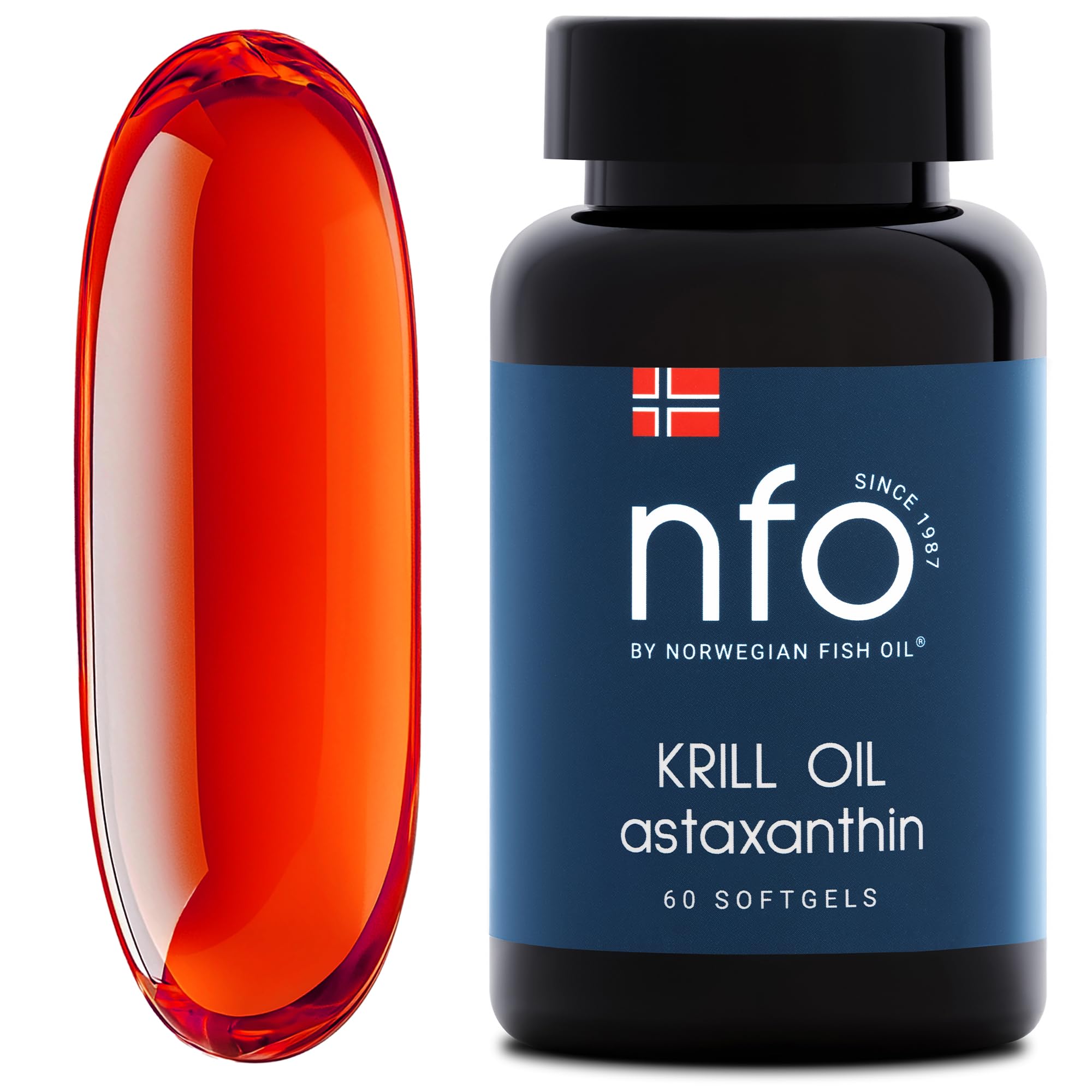 NFO Omega 3 Krill Oil Astaxanthin [60 Capsules] Antarctic Krill Oil with Norwegian Fish Oil Omega 3 Capsules High Strength of EPA:DHA in Phospholipids with Astaxanthin, Premium Supplement for Health