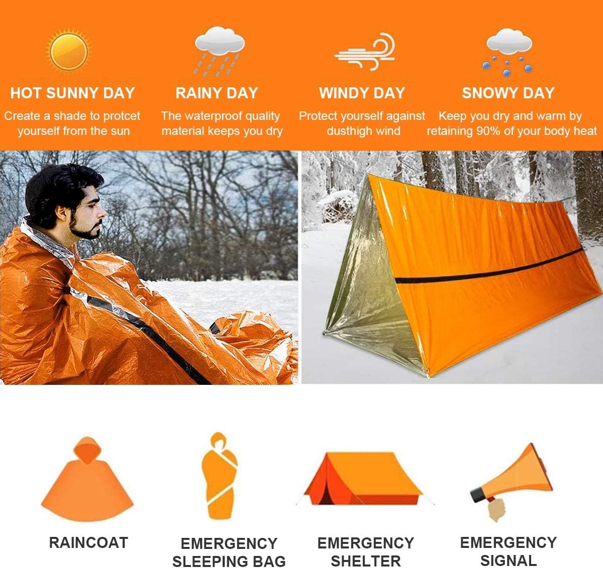 Katmerio Sac De Bivouac D'urgence – Couverture De Survie PE Aluminisé, Imperméable, Léger (120 G), Pour Camping Et Randonnée