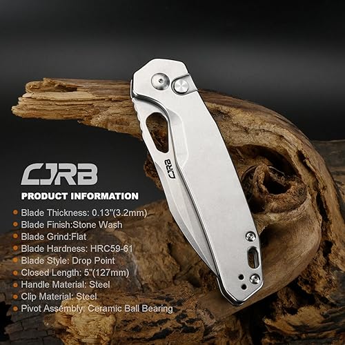 Miniatura 2 de CJRB Frack (J1931) Cuchillo de bolsillo plegable con hoja de punto de caída AR-RPM9 de 3.9 pulgadas y mango de acero, cuchillo EDC con bloqueo de