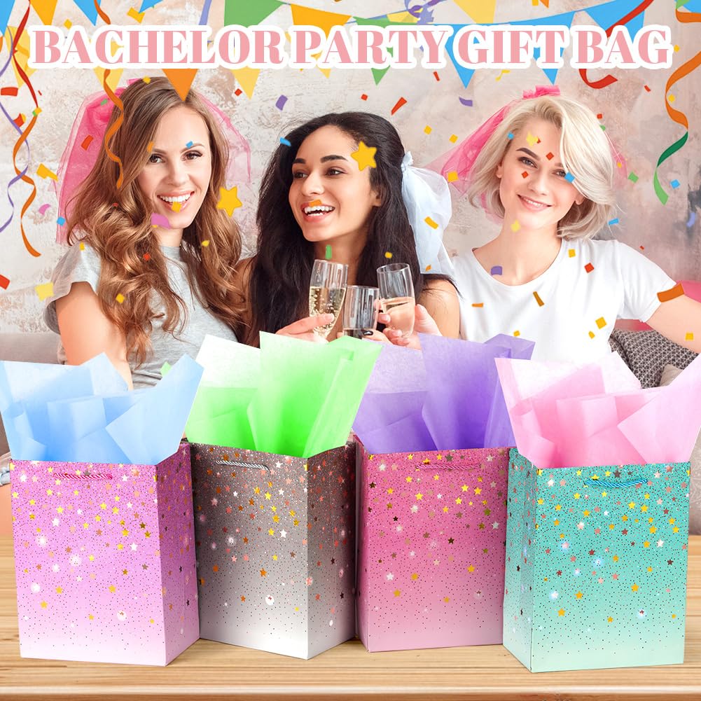 AMFUN 4 Sacchetti Regalo In Carta 23x18x10 Cm Con Veline – Manici In Corda, Fondo Rinforzato, Motivo Cielo Stellato – Per Compleanni, Matrimoni - 3