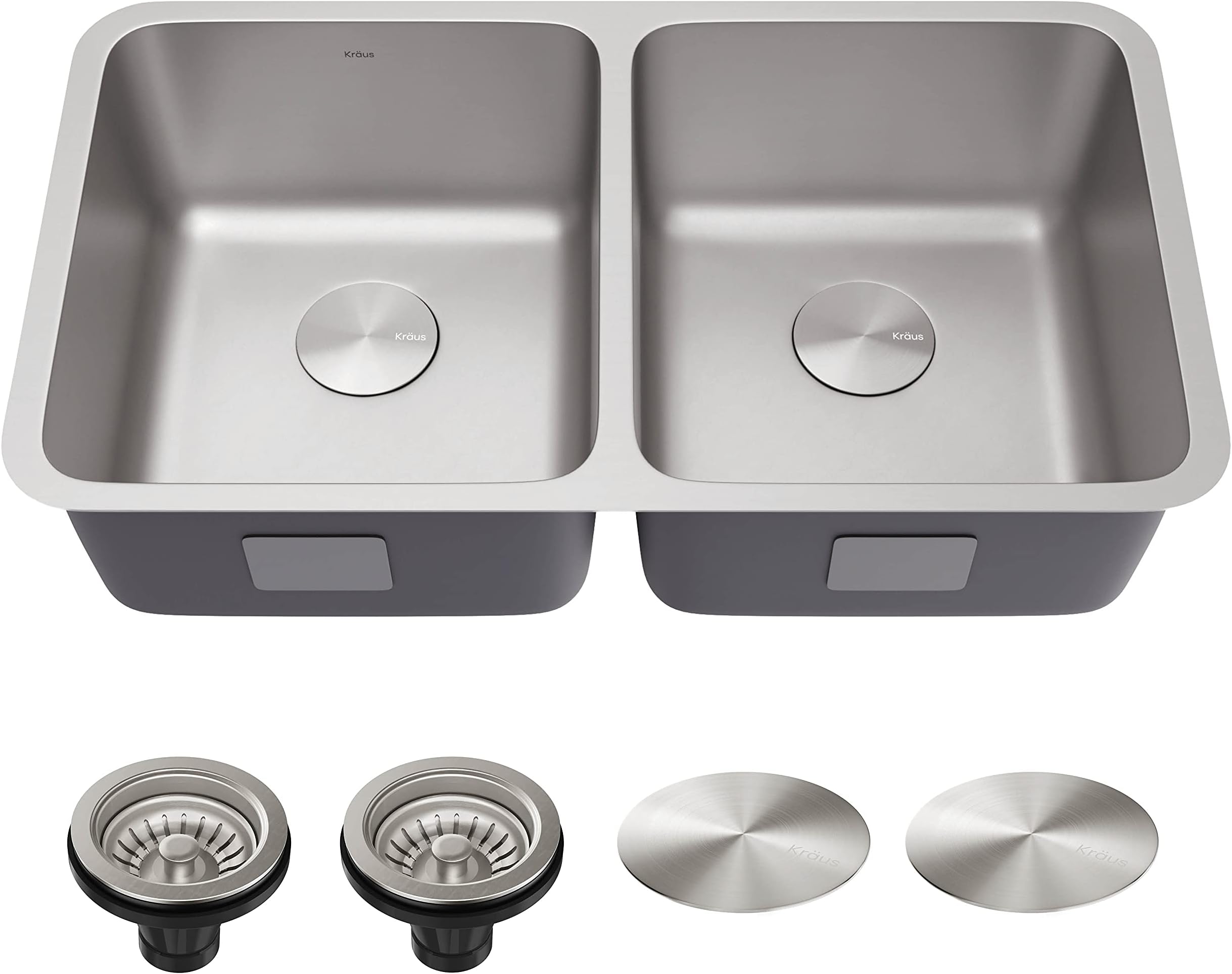 Dex 33-inch Undermount 16 Gauge Stainless Steel 50/50 Double Bowl Kitchen Sink w/Accessories, KCL-1701