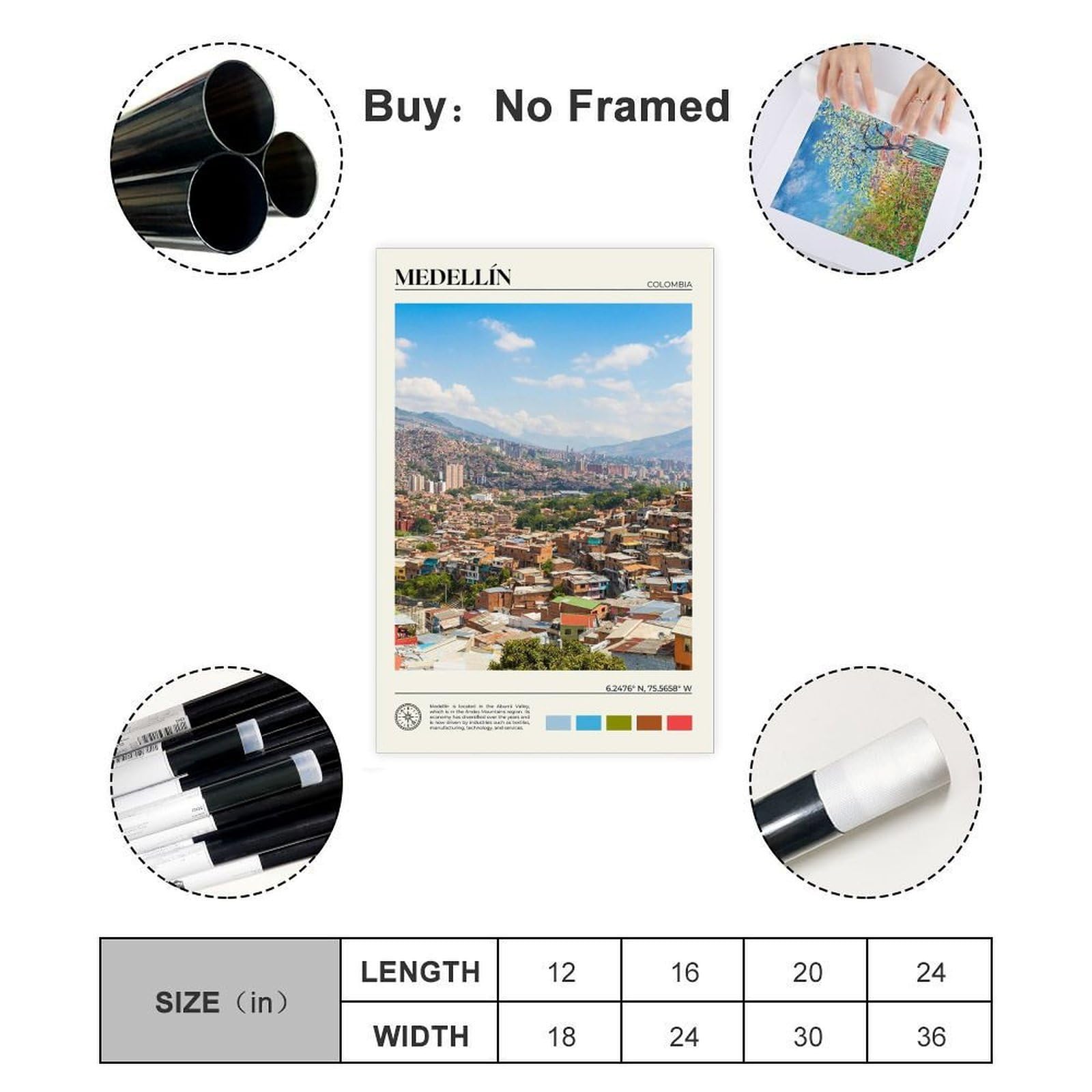 Medellín Kunstdruck auf Leinwand, echtes Foto, Kunstdruck, für Wohnzimmer und Schlafzimmer, 61 x 91,4 cm (L x B)
