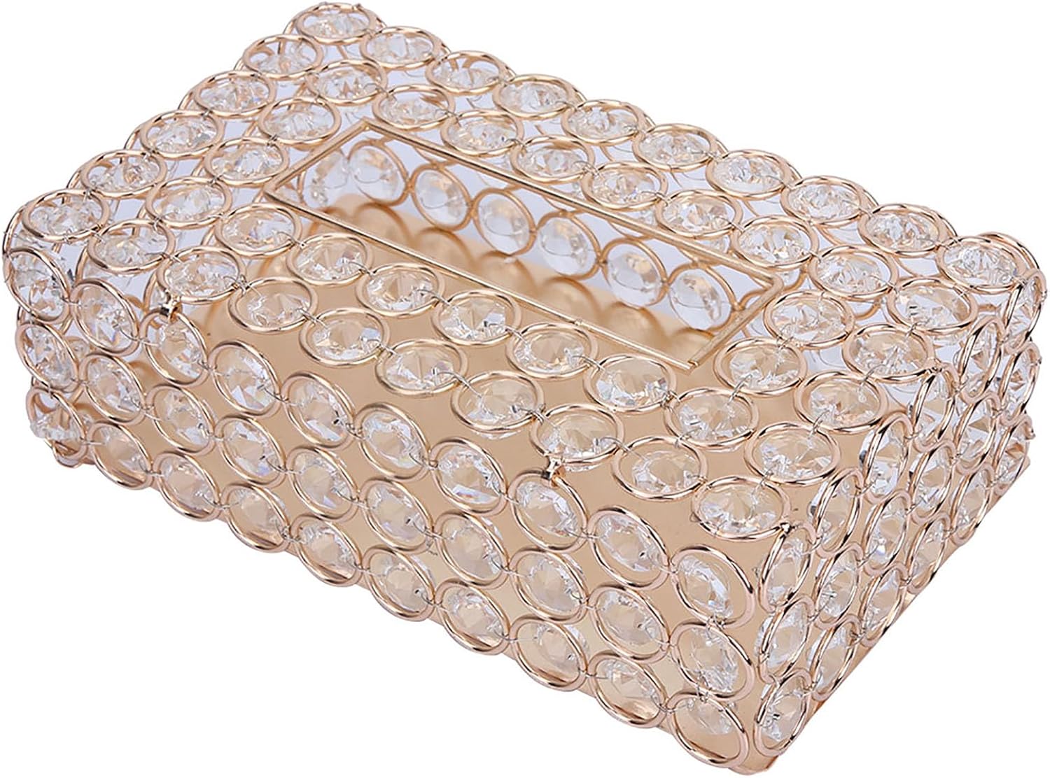 Rectangular Artificial Crystal Tissue Box Cover Stainless Steel Tissue Holder for Home and Car (Rose Gold)
