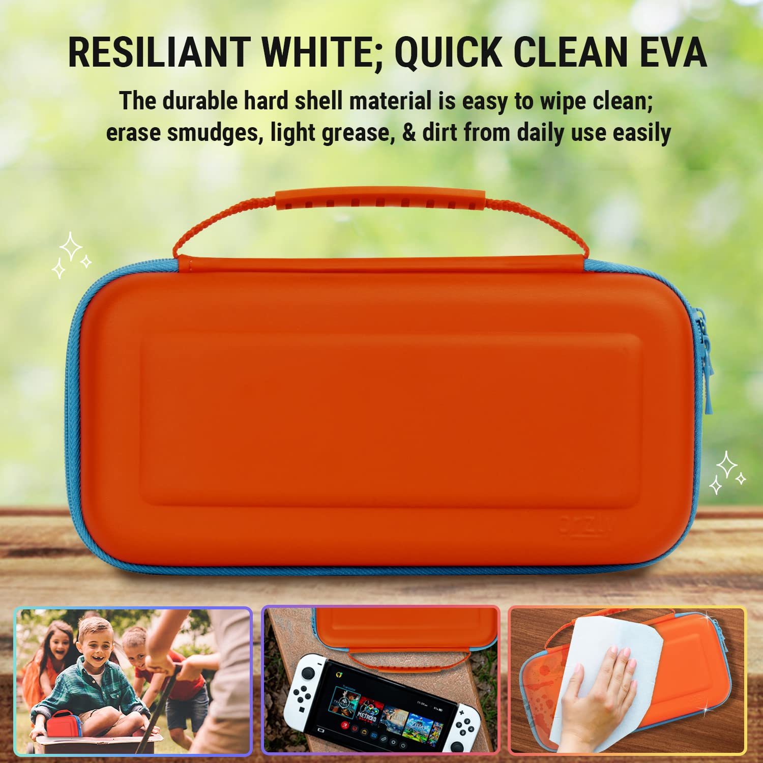 Orzly Custodia per console Nintendo Switch Oled bianca con accessori e vano portaoggetti per giochi, facile da pulire, edizione in confezione regalo