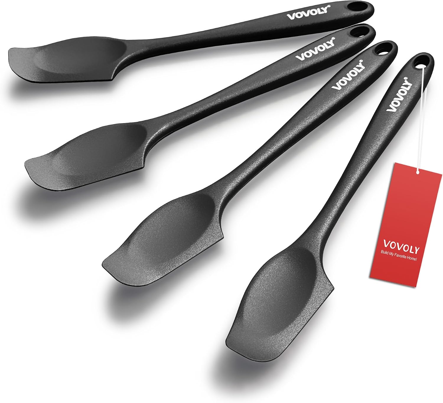 Mini Silicone Spatula, 8" Curved Small Spatula with Shallow Bowl, Black,4Pc