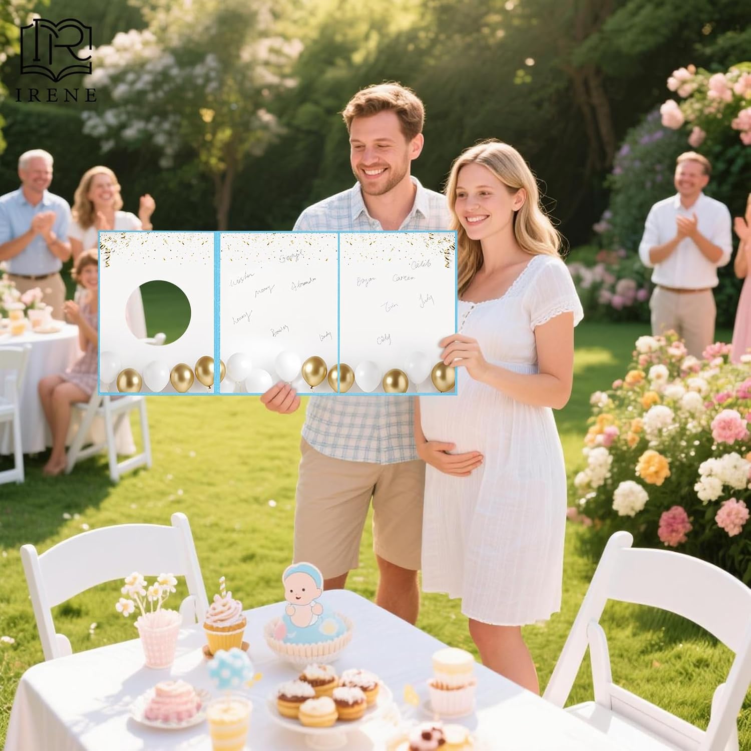 IRENE Guest Book for DIY, Blank Light Blue Gold Party Decoration Sign Book Alternative for Wedding, Birthdays, Graduation, Baby Showers, Quinceanera, Farewell, Retirement Celebration Party - Image 6