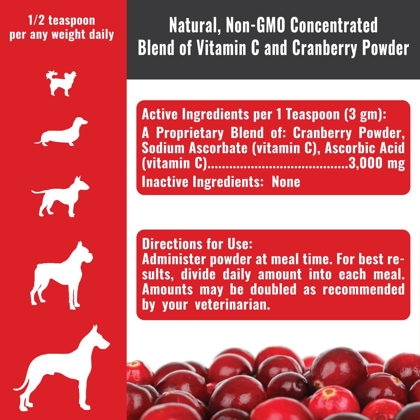 Dogzymes Cran Tri C Urinary Tract Support, Vitamin C Blend, 1418mg per Teaspoon (8 Ounce) — Amazon image 3