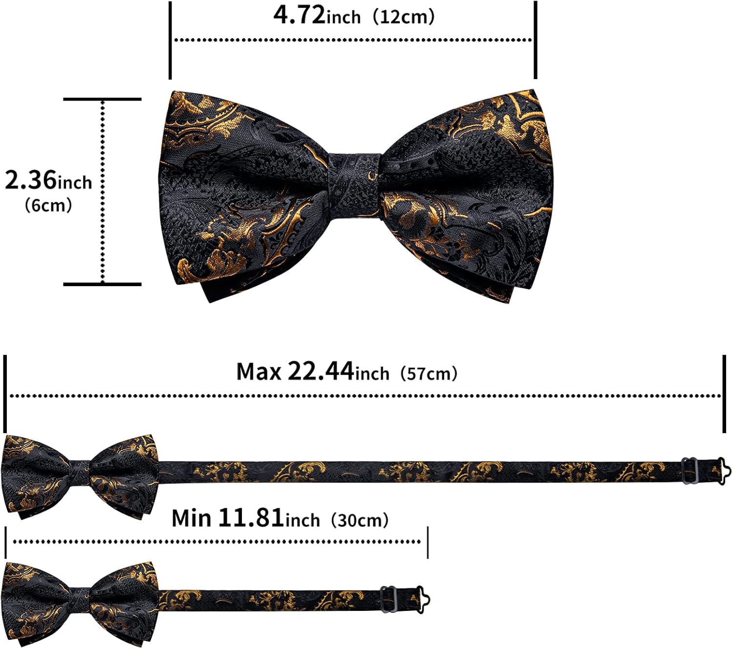 DiBanGu Paisley Pre-Tied Bow Ties for Men Silk Adjustable Bowtie and Pocket Square Cufflinks for Wedding Party - Image 4
