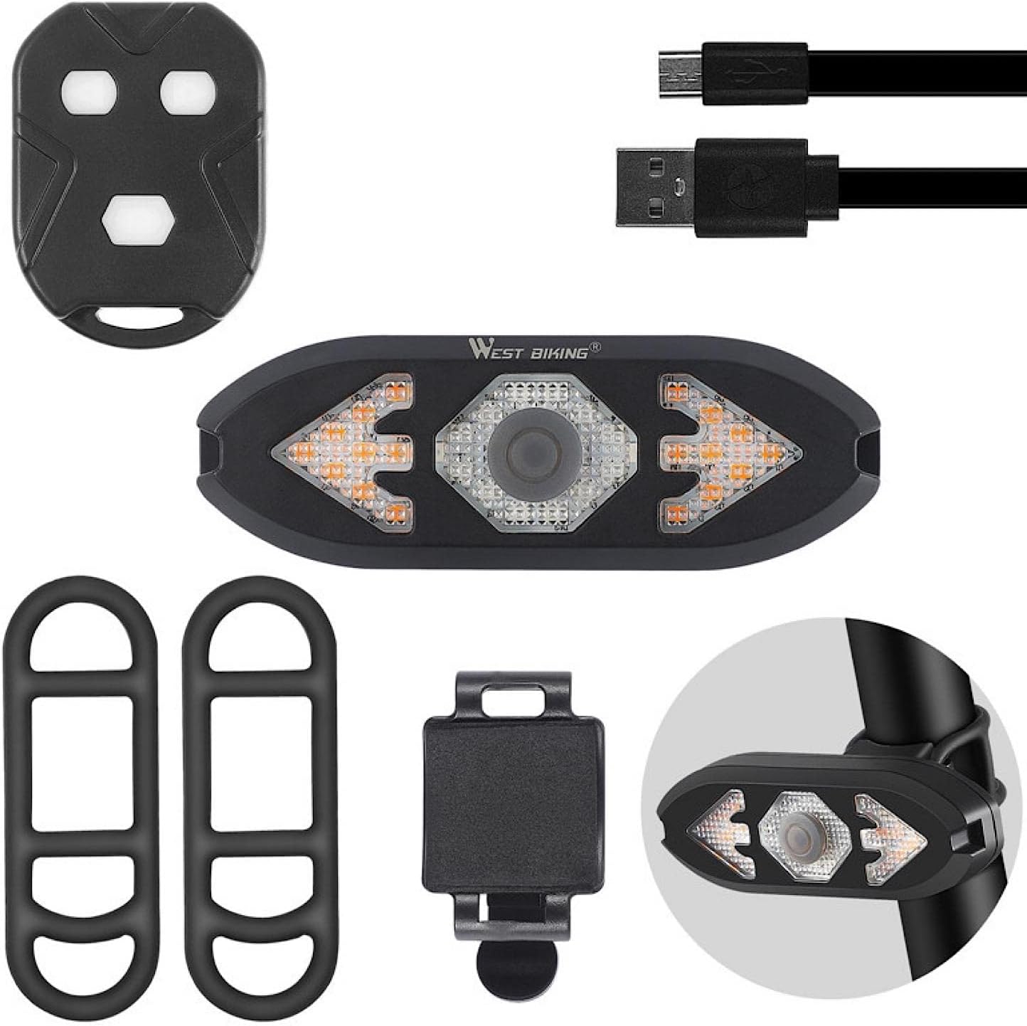 LED Rear Bike Light with Wireless Remote Control, Smart USB