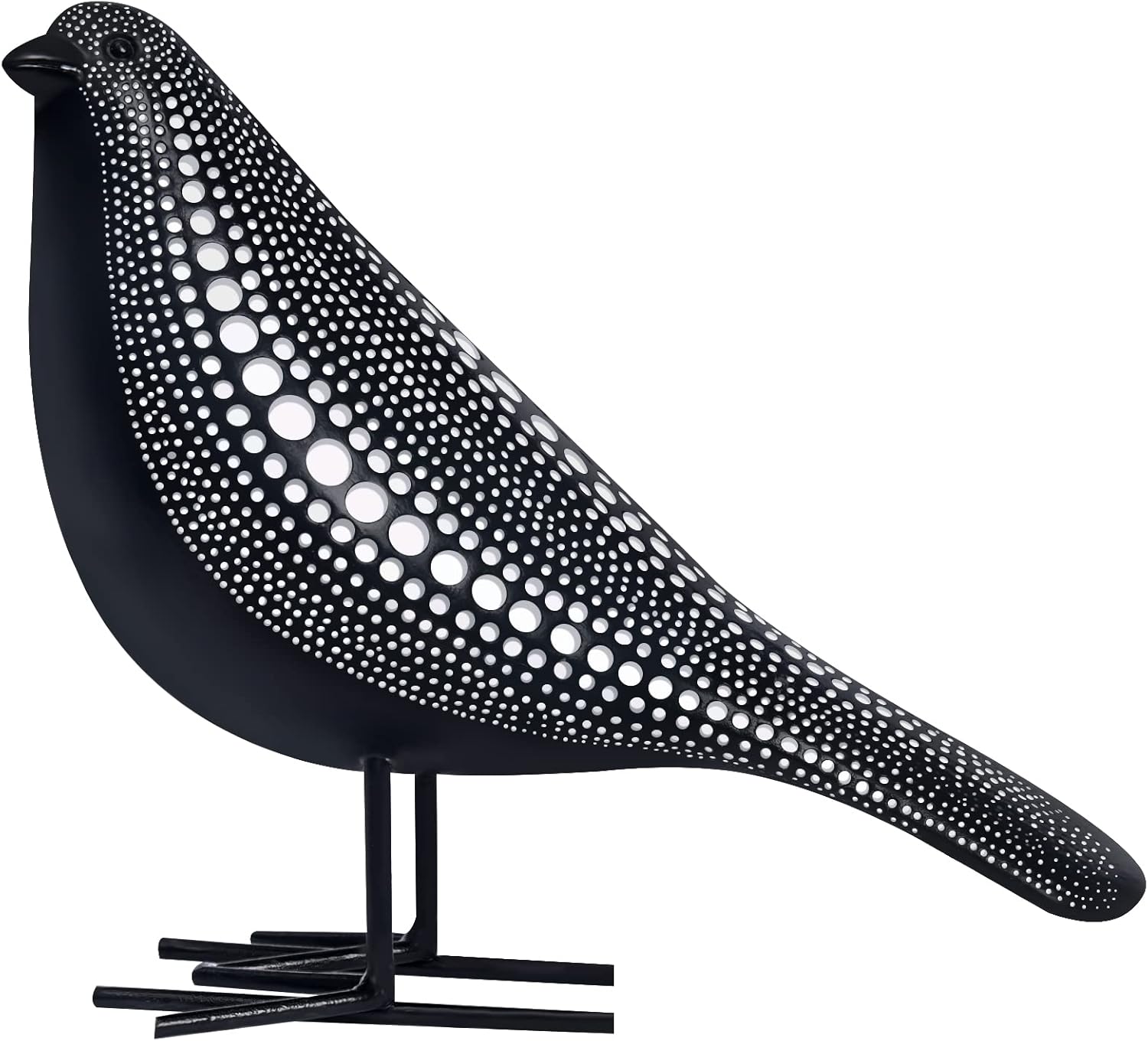 Quoowiit Sculptures Home Decor, Bird Figurine Shelf Decor, Modern Decorations for Living Room, Bedroom, Office, House, Resin Animal Statues and Figurine with Chic Polka Dots Art Design (Black) Black-bird