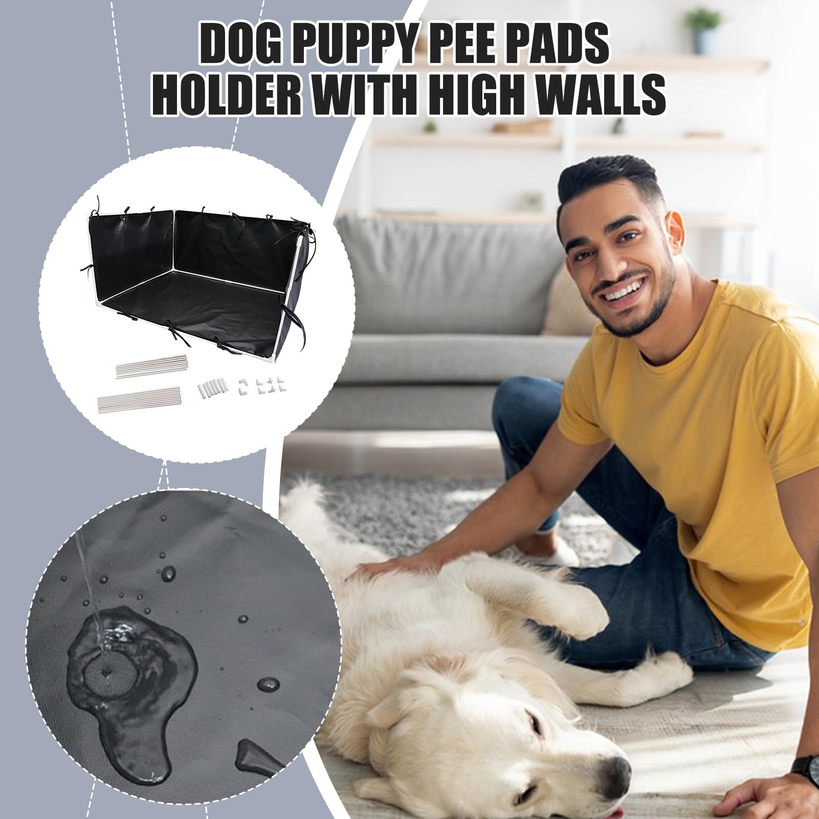 Supporto per pipì per cani, vassoio per vasino per cuccioli con bordo alto, supporto per pipì con pareti, robusto antiscivolo per addestramento del cane, per uso interno ed esterno, 89 x 73 x 44 cm