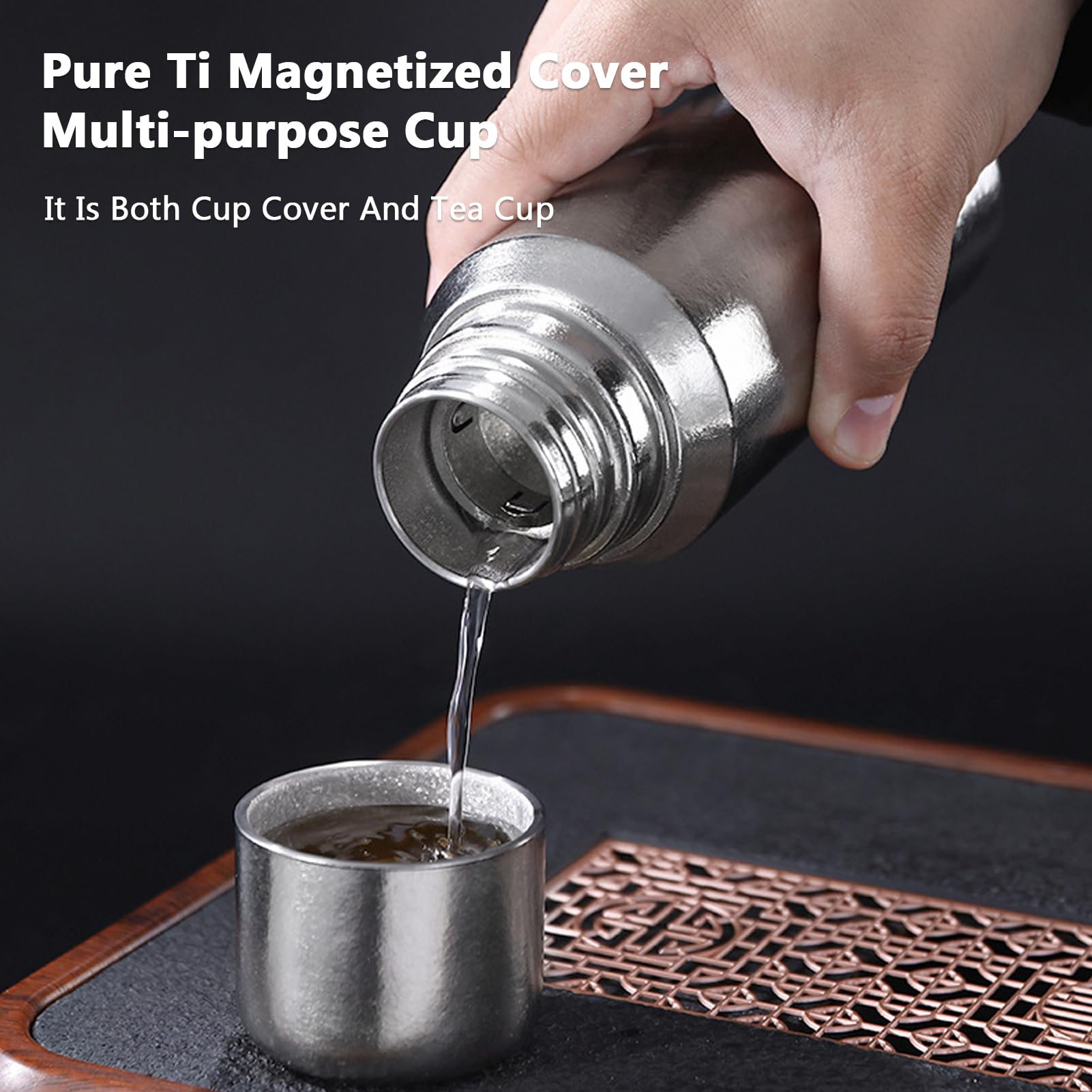 Fockety Puelo de Viaje Aislante de Vacío, Taza de té de Acero Inoxidable Liviano de 380 Ml con Tapa Desmontable Magnética y Colador de té Elegante, Taza de café de 8,5 Oz para Bebidas (SILVER)