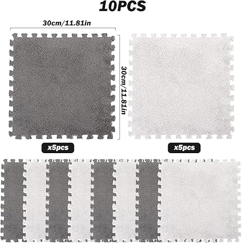 Miniatura 3 de 10 azulejos de espuma para piso, tapete de espuma de rompecabezas de felpa entrelazado, antideslizante, azulejos de EVA para bebé, tapete de juego