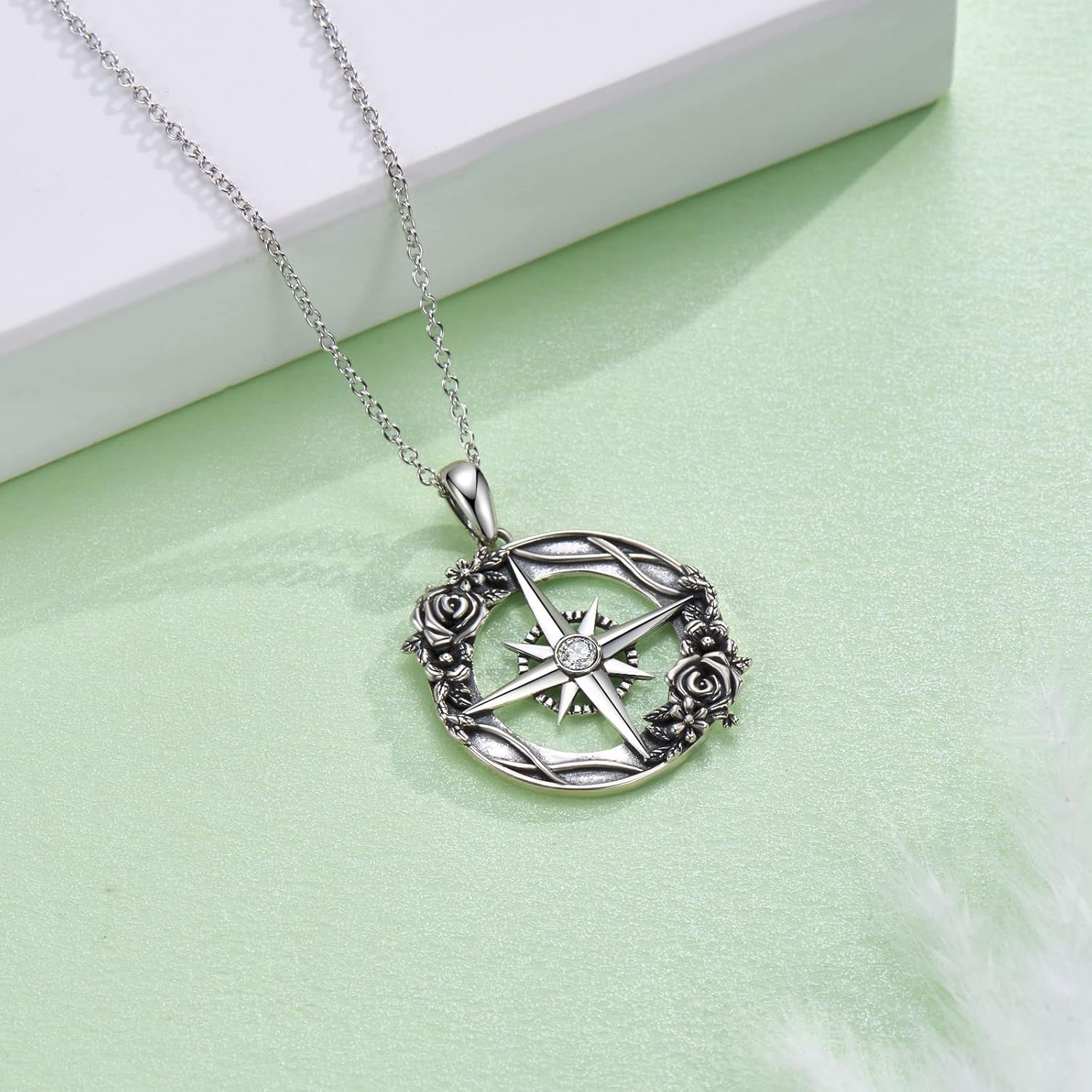Crystals Phoenix/Rose Compass/Apple Teacher/Horse/Phoenix/Bunny/Dolphin Palm Tree/Mountain Compass/Nurse/Rose Necklace 925 Sterling Silver Necklace for Women Girls - Image 3