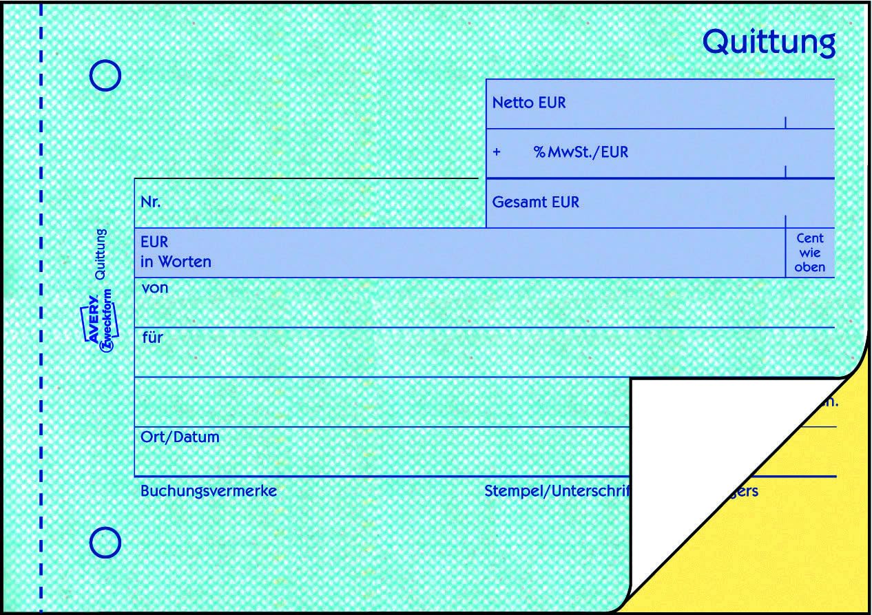 AVERY Zweckform 1735-10 Quittungsblock (A6 quer, 2x40 Blatt, mit Durchschlag, fälschungssicher, separat ausgewiesene MwSt., für Deutschland und Österreich) 10er-Pack, weiß/gelb