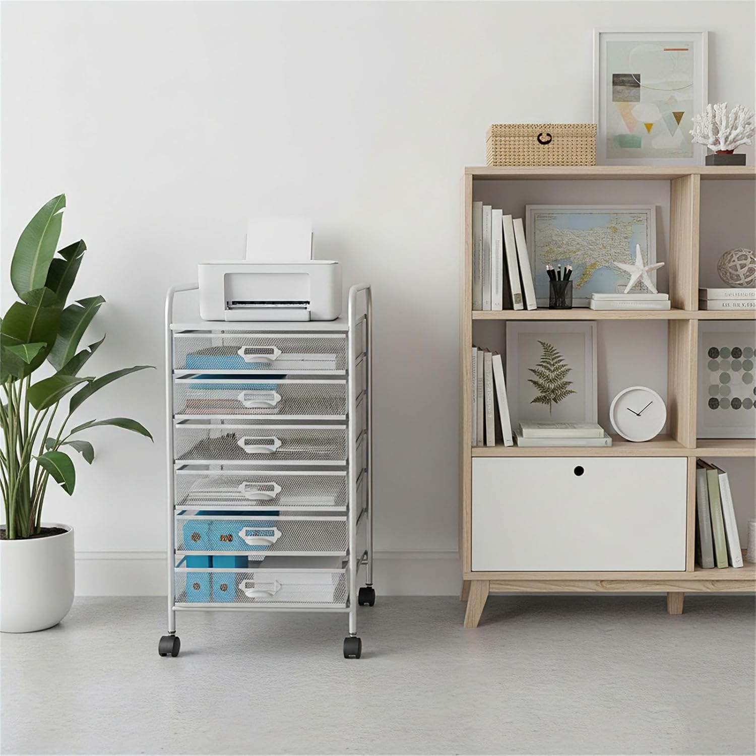 Rollbarer Dokumentenwagen Aus Metallgitter Mit 4 Rollen – Mehrstufiger Aufbewahrungswagen Für Das Homeoffice, Freistehender Wagen Für Einfachen Zugriff Und Optimale Organisation Black 6 Tier