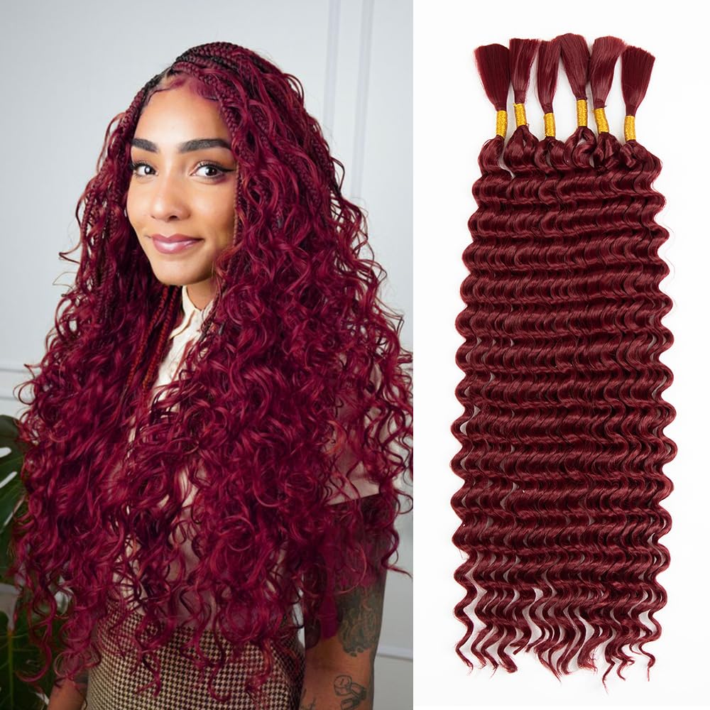 FYIMUYI Boho Braids Hair 200g 20 Inch Curly Braiding Hair No Weft Deep Wave Bulk Hair for Braiding (#bug, 6 bundles)