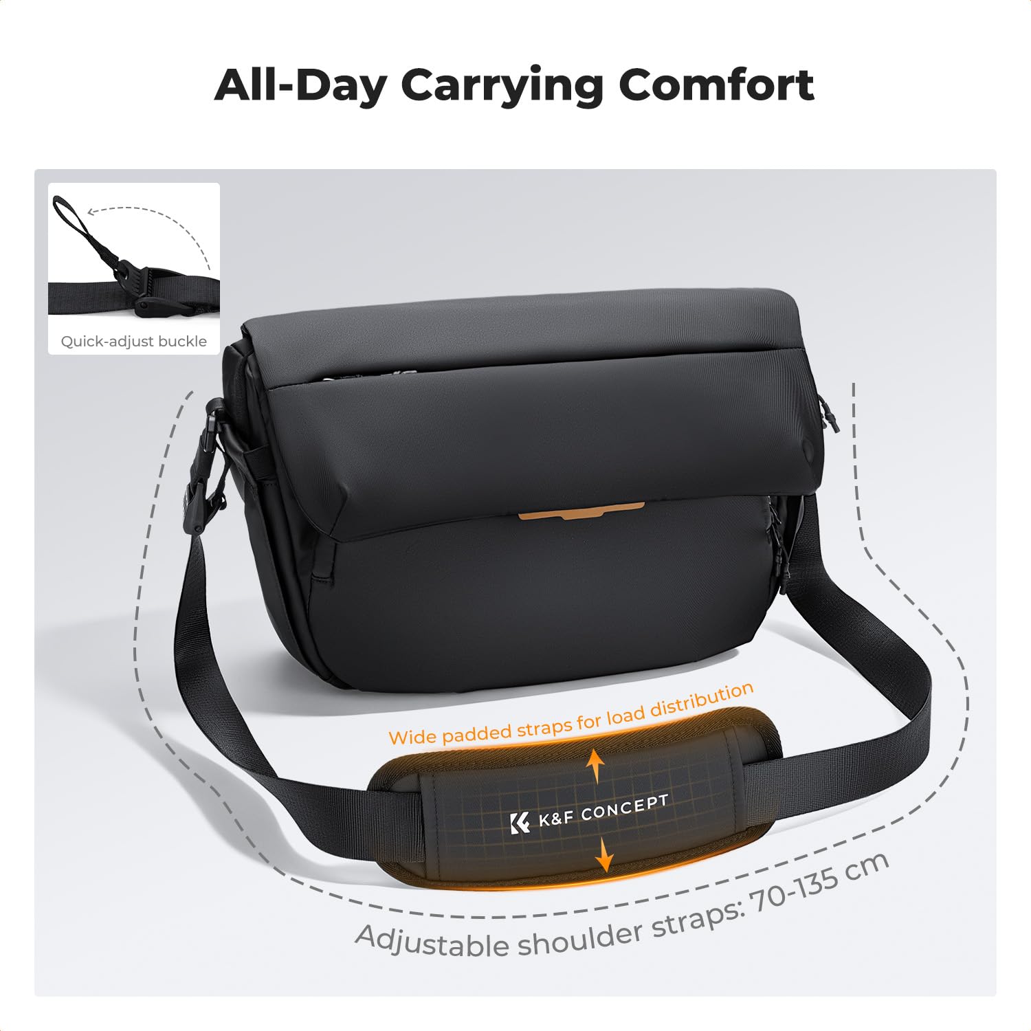 K&F CONCEPT Sac à Bandoulière pour Appareil Photo | Sac Bandoulière Étanche de Voyage Grande Capacité pour Appareil Photo, Compartiment Ordinateur 13 pouces，Noir，BS18