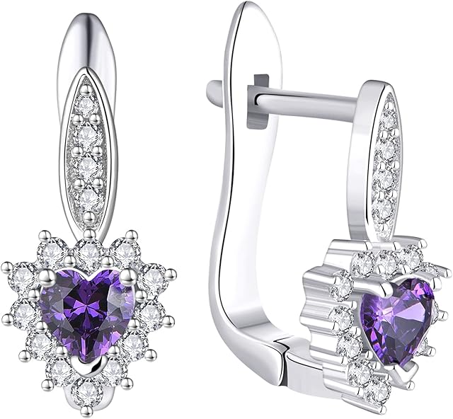JO WISDOM Women Earrings,925 Sterling Silver 3A Cubic Zironia Heart Hoop Earrings with Heart Cut September Birthstone Sapphire Color