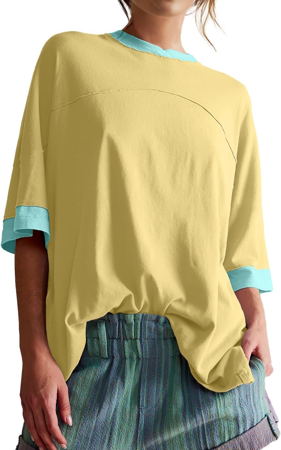 Womens Oversized T Shirts Summer Casual Loose Fit Colorblock Tops Basic Short Sleeve Tee Shirts