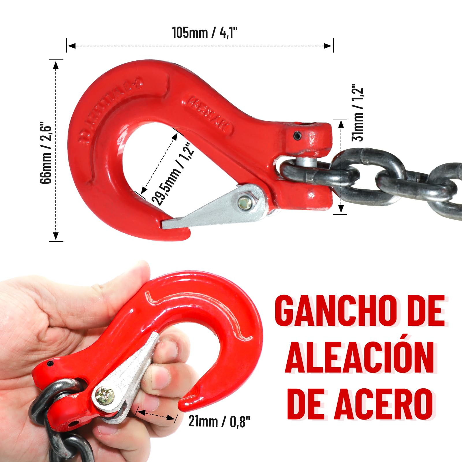 Cadena de Elevación G80 3000 kg 4 Cadenas con Ganchos