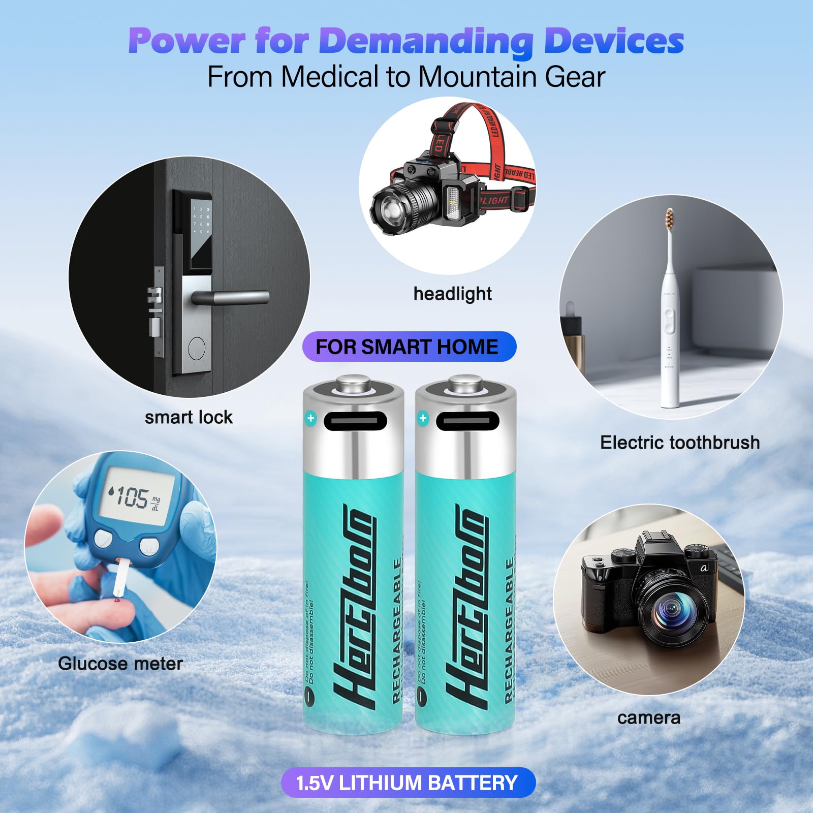 Lot de 8 piles AA rechargeables au lithium 2775 mWh - Capacité réelle (certifié TÜV) - Sortie constante de 1,5 V et résistance au froid -30 °C - 1000 cycles pour appareils médicaux