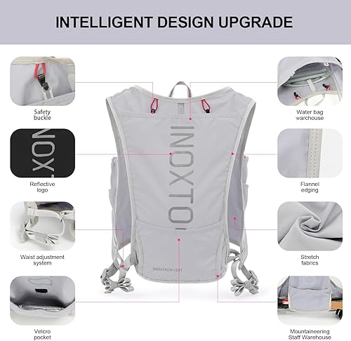 Miniatura 4 de INOXTO Mochila de hidratación para correr, ligera, aislada, con bolsa de agua de 1.5 L, mochila para senderismo, senderismo, correr, ciclismo,