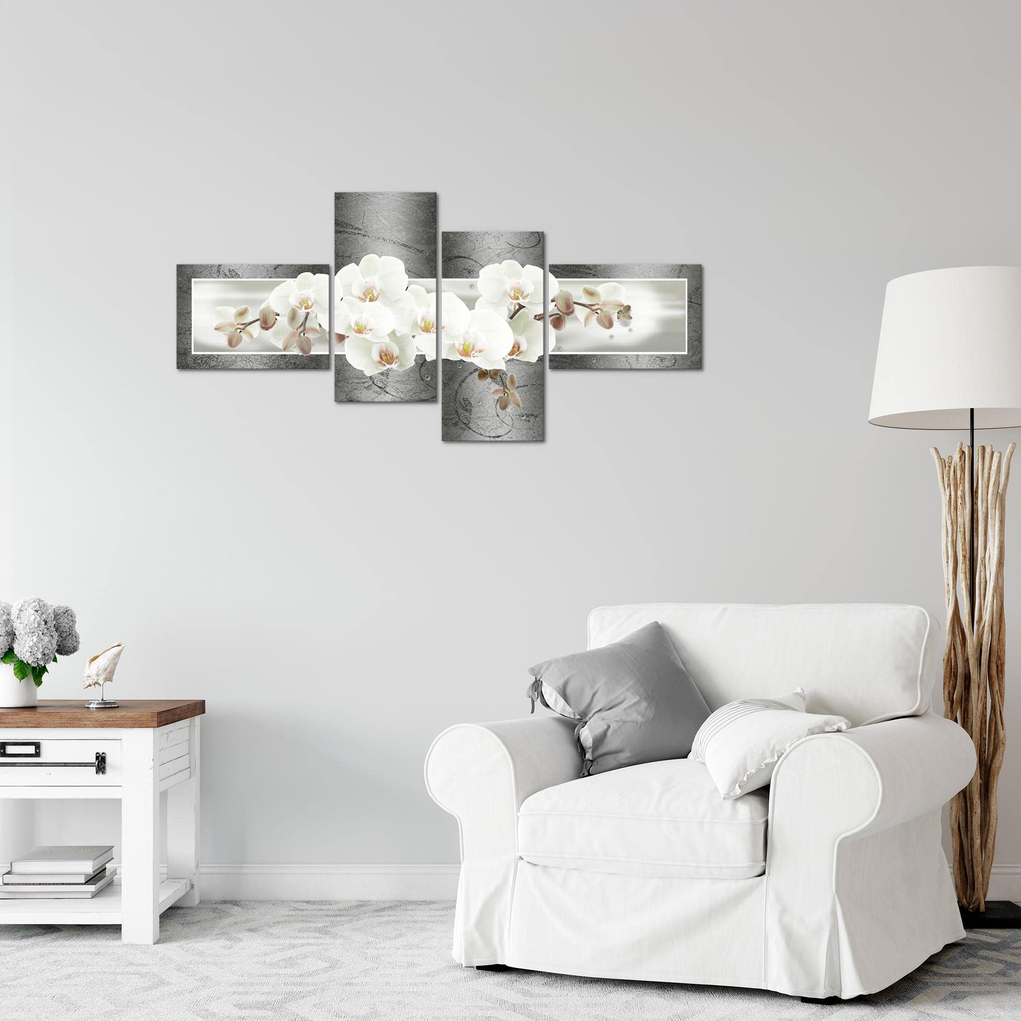 Runa Quadro Murale 4 Pezzi Orchidee Fiori Grigi, Tessuto Non Tessuto Premium, Made In Germany, 205245b - 2