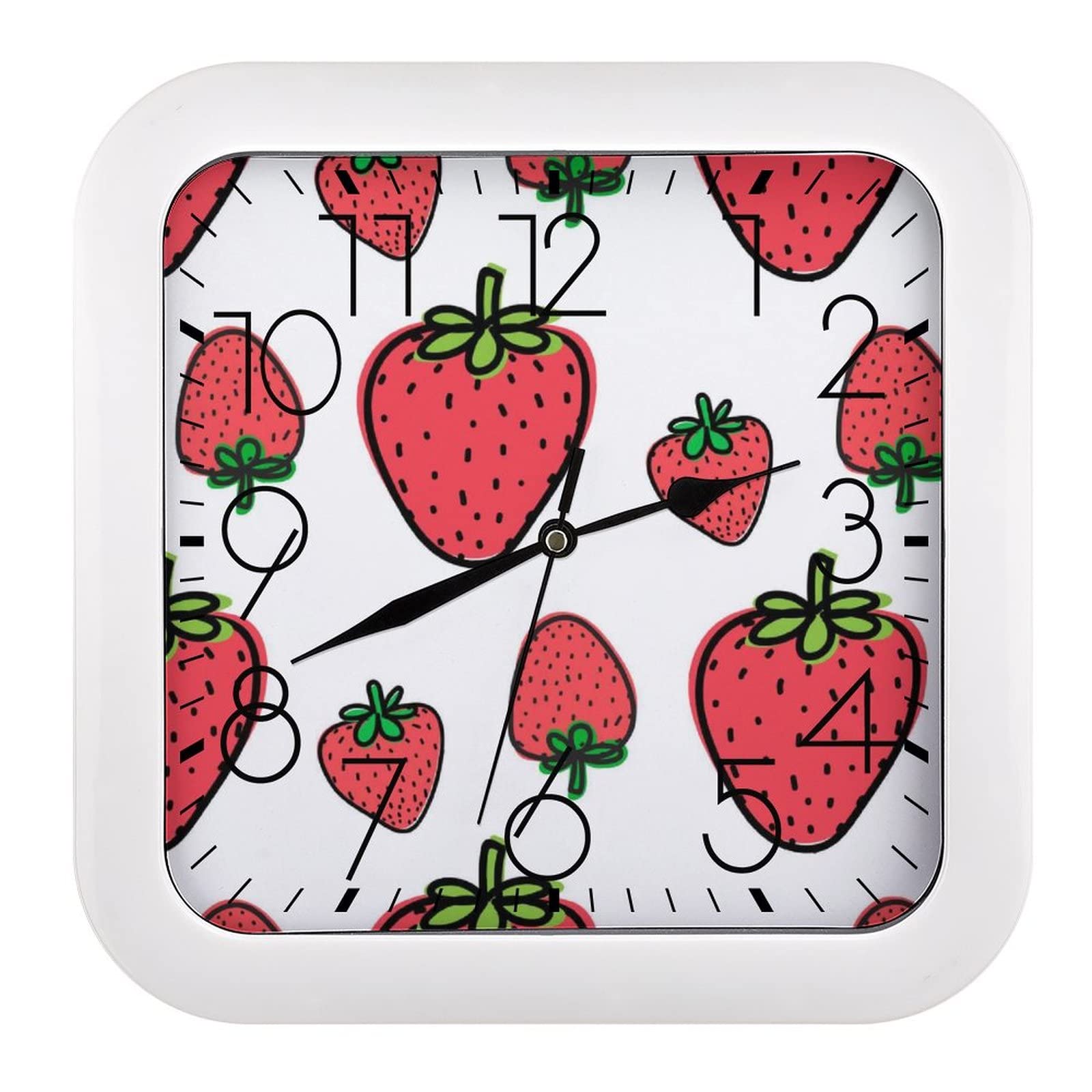 Pendule murale silencieuse Fraise Moderne pour bureau et maison 26x26cm