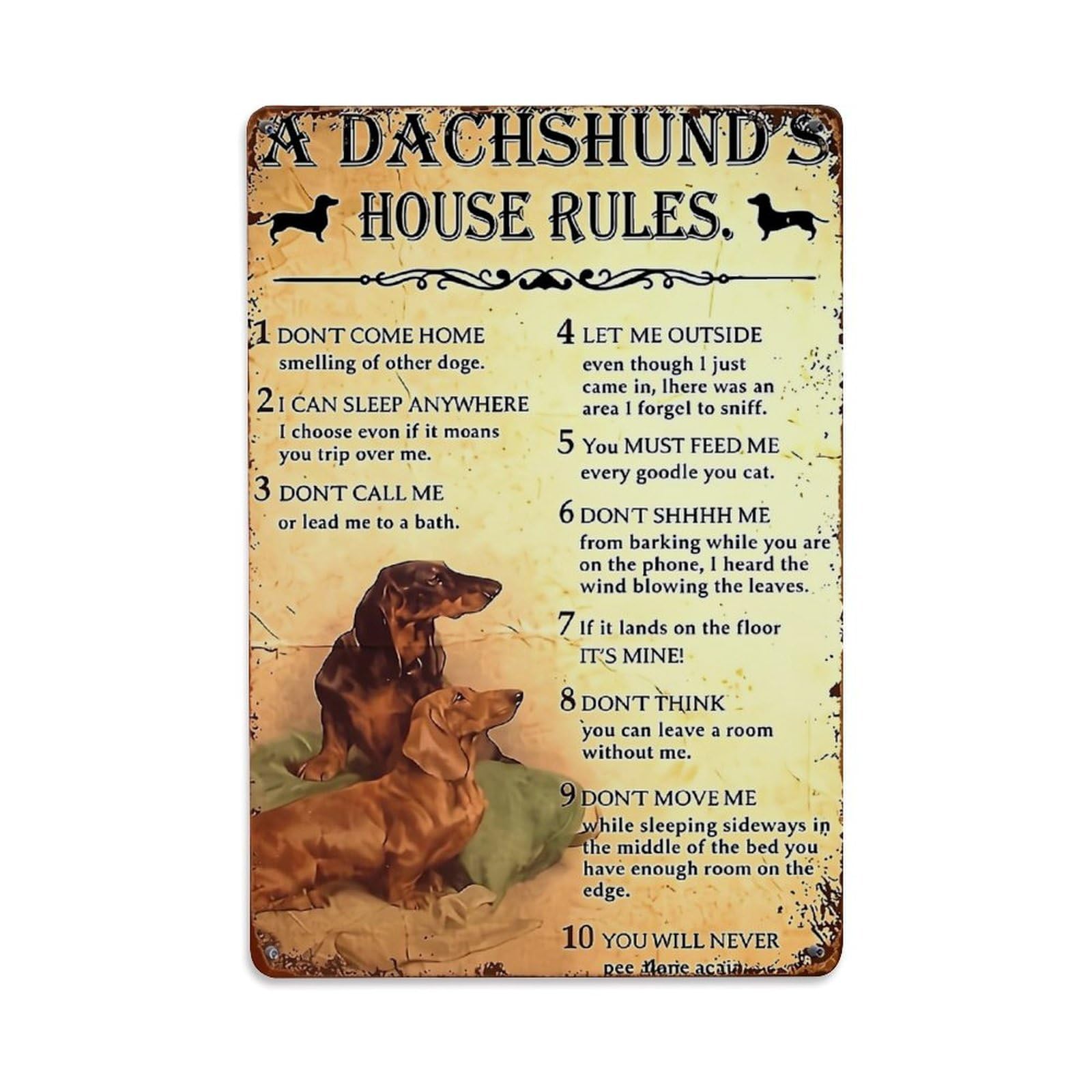 Bliveurn Vintage Dachshund House Rules Sign Retro Metal Tin Sign, Metal Poster For Home, Gaming Room, Studio Workshop,Bar,Garage Wall Art Decor 8X12 Inch