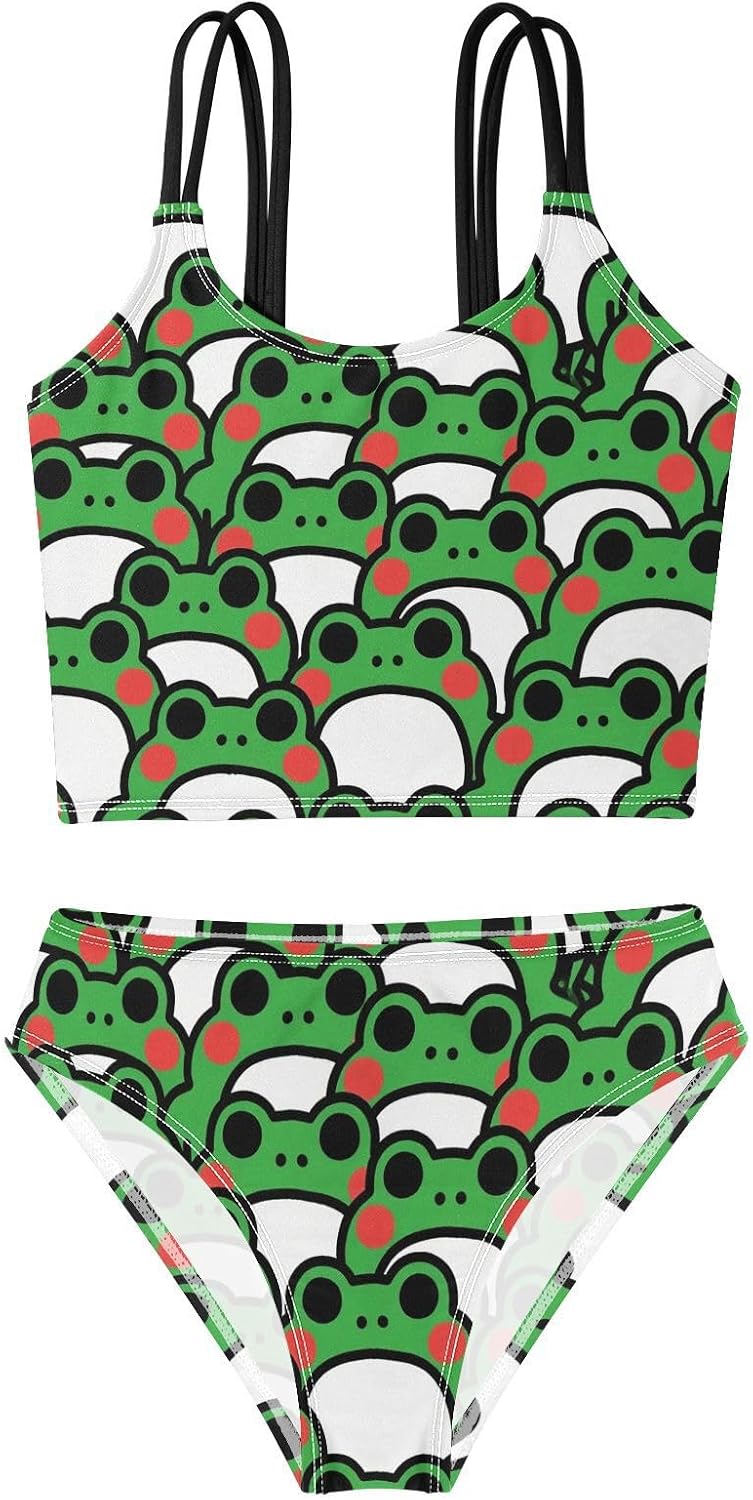 visesunny Girls Two Piece Swimsuits Green Frog Cartoon Cute Girl's Bikini Sets Bathing Suits for Girls Size 5-12Y