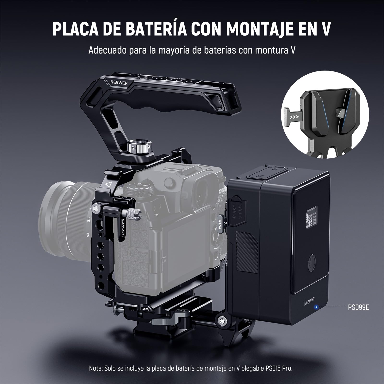 NEEWER PS015 Pro V Mount Battery Plate mit Arca Typ Schnellwechselplatte & Reinigungsuch, Faltbarer V Lock Mounting Adapter PS099E Kompatibel mit dji RS4 RS3 Gimbal Camera Cage Video Rig