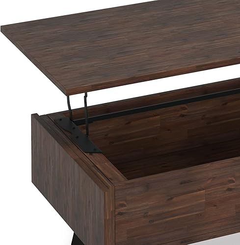 Miniatura 150 de SIMPLIHOME Lowry - Mesa auxiliar cuadrada de madera de acacia maciza y metal, de 22 pulgadas de ancho, moderna, industrial en marrón envejecido café