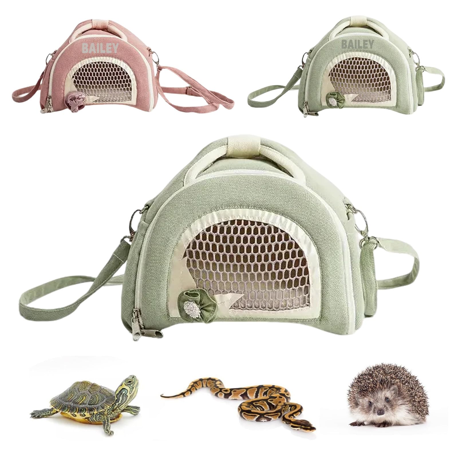 Personalised Small Animal Travel Bag, Custom Text Breathable Portable Carrier for Hamster, Guinea Pig, Chinchilla, Hedgehog, Sugar Glider, Crossbody Outdoor Pouch Gifts (Mint Green)