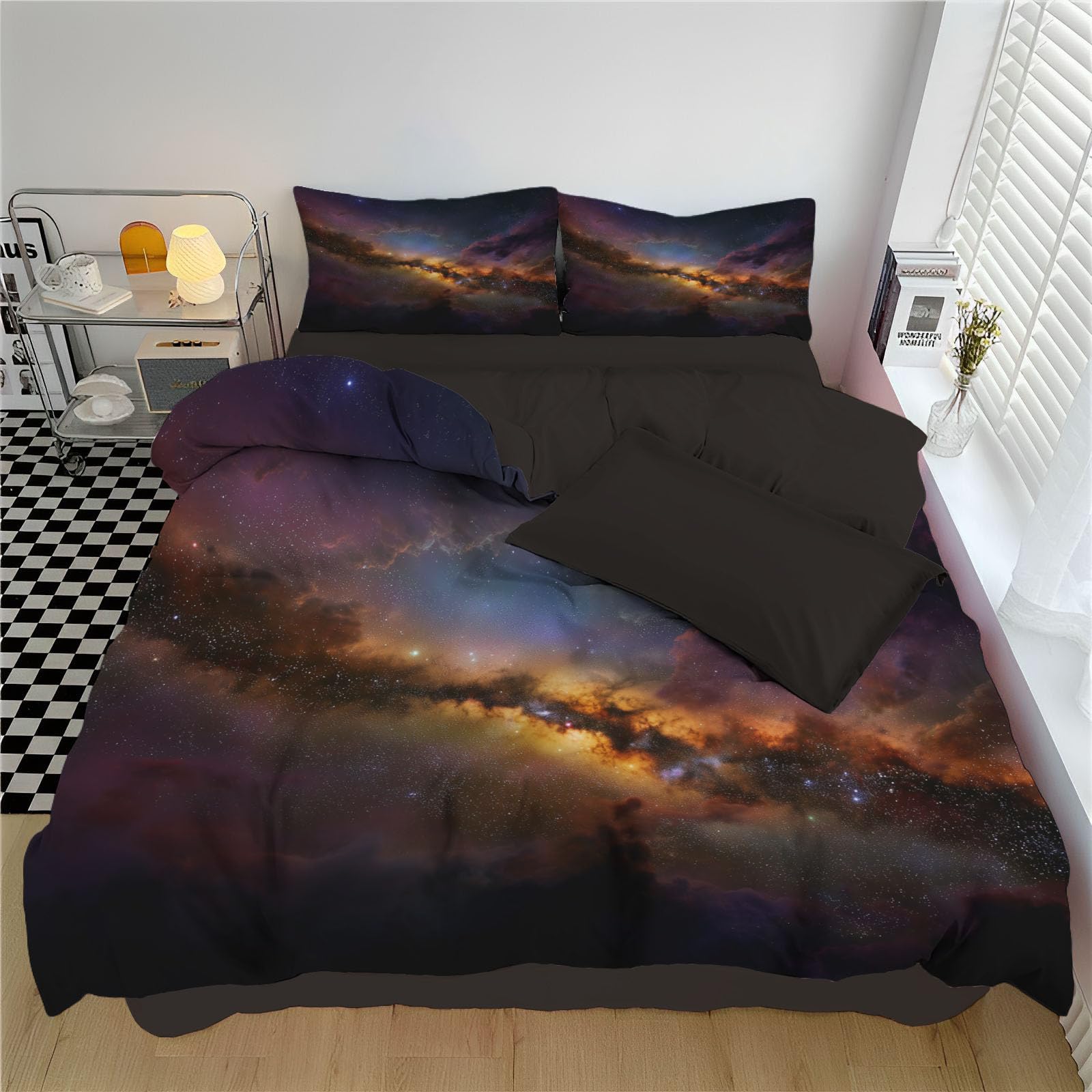 Parure de lit 2 personnes galaxie colorée 240x260cm en microfibre confortable et facile à laver