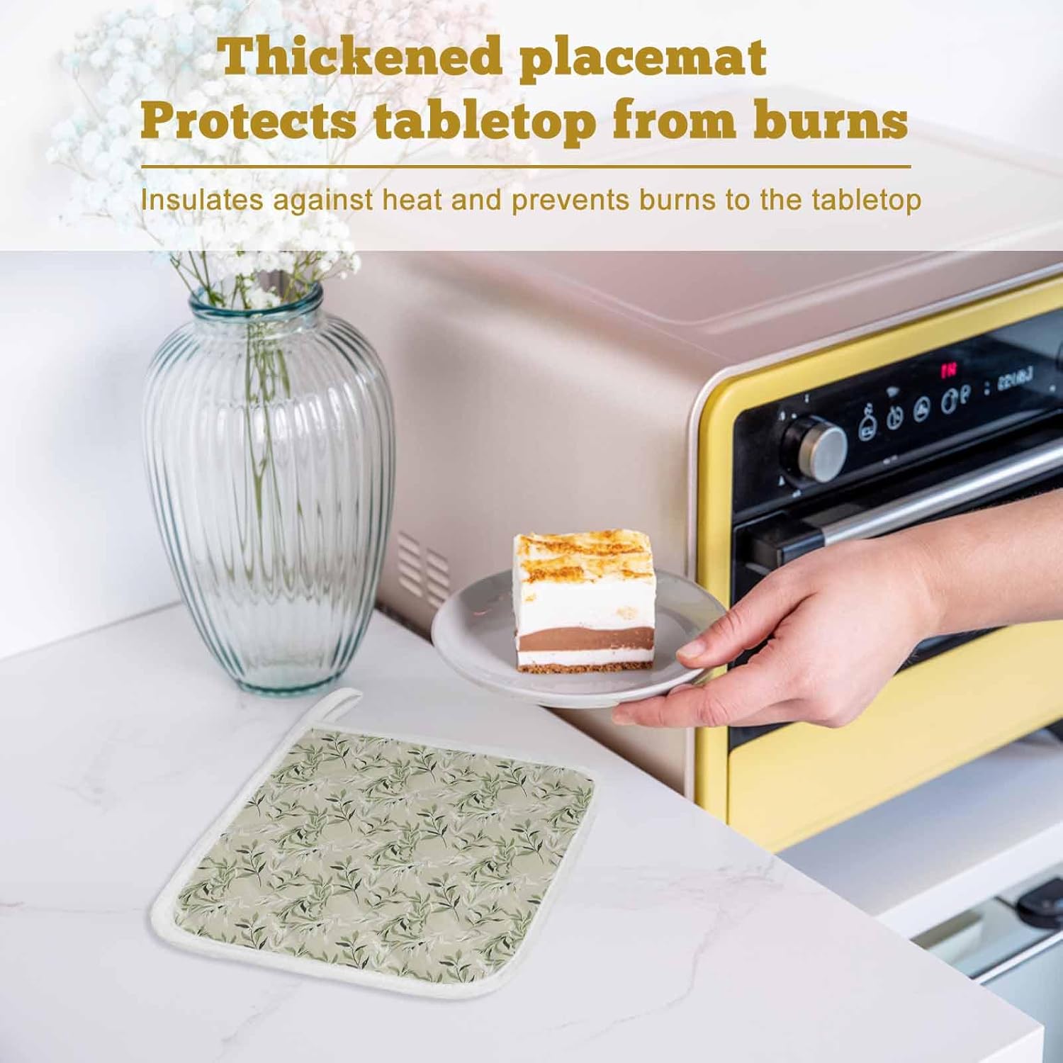 5 Pack Pot Holders for Kitchen, Green Eucalyptus Leaves Hot Pads for Kitchen Countertops Oven Pot Holder Bulk, Spring Watercolor Plant Textured Heat Insulation Potholders with Hanging Loops