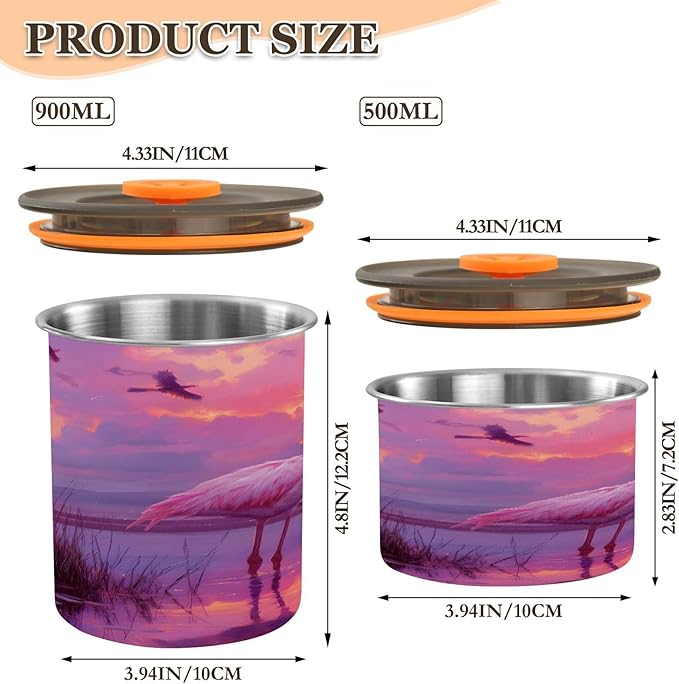 ALAZA Sunset Bird Flamingo Canister Almacenamiento Comida 17oz Acero Inoxidable miniatura 3