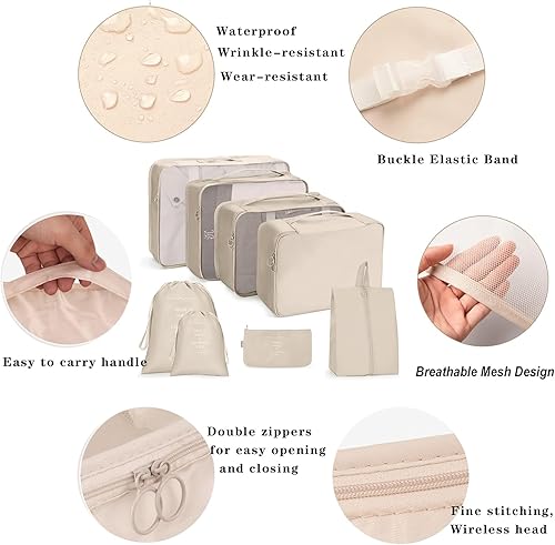 Vista 4 de Paquete de 8 cubos de embalaje para maletas, bolsas de almacenamiento de viaje, cubos de embalaje (azul marino)