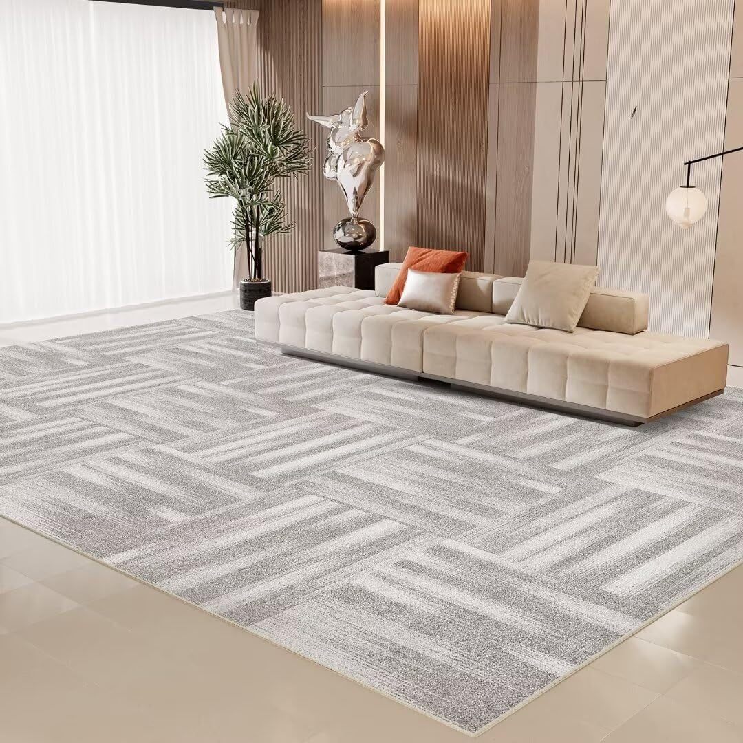 Modern Area Rug - 8'x10' Machine Washable Rug for Bedroom Living Room, Soft Non Slip Non Shedding, Geometric Style Rugs for Home Decor, Nursery, Playroom, Teen Dorm, Grey