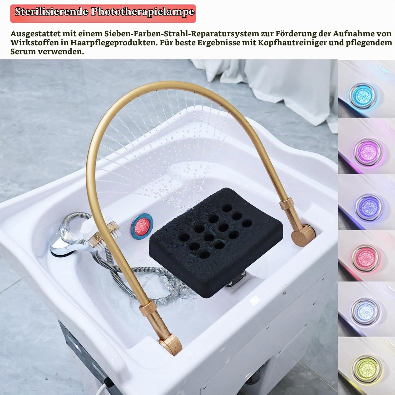 Head Spa Gerät, Haarwaschbecken für Bettlägerige mit 60L Wassertank, Mobiles Waschbecken, Friseurwaschbecken, inklusive Dampfbegaser und Dampfhaube, für Kopf Spa und Friseursalons, Weiß