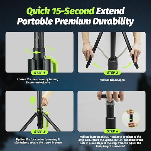 Miniatura 8 de Luz de campamento con soporte, luz de trabajo recargable de 8.4 pies, 6000mAh 300040006500K regulable luz de trabajo LED portátil 3000LM para