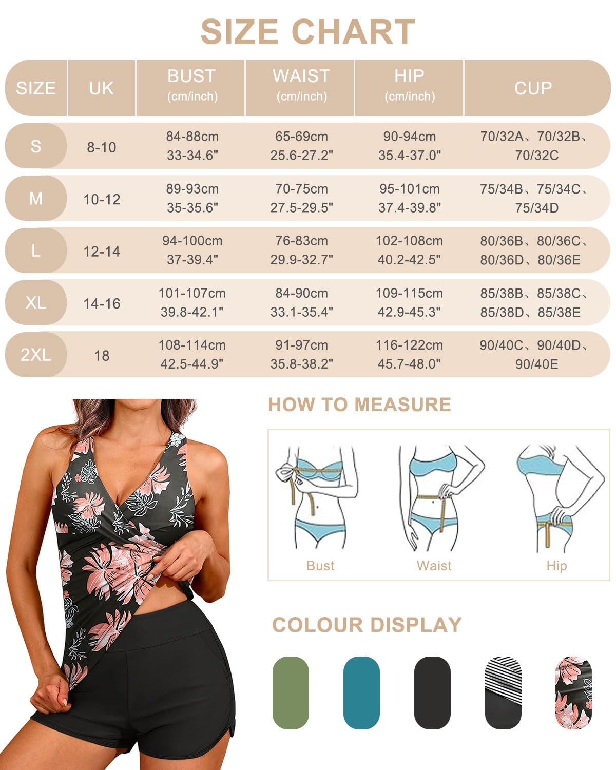 Yutdeng Tankini Mujer Cuello V Traje de Baño 2 Piezas Estampado Tankinis Push Up Bañador Mujer Trajes de Baño con Shorts Cintura Alta Conjunto de Bañadores Sexy Bikinis Dos Piezas Tirantes Extraíbles