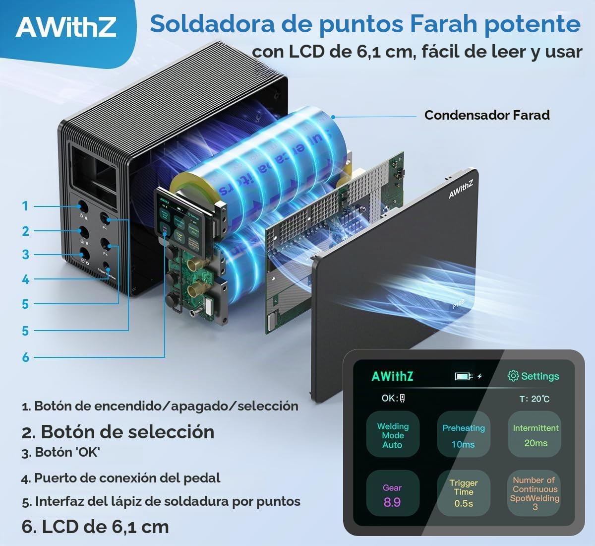 14.6KW Soldador de Puntos con Batería con condensador Farad, soporta soldadura de cobre/níquel puro/chapas revestidas de níquel, para 18650, LiFePO4 batería de litio